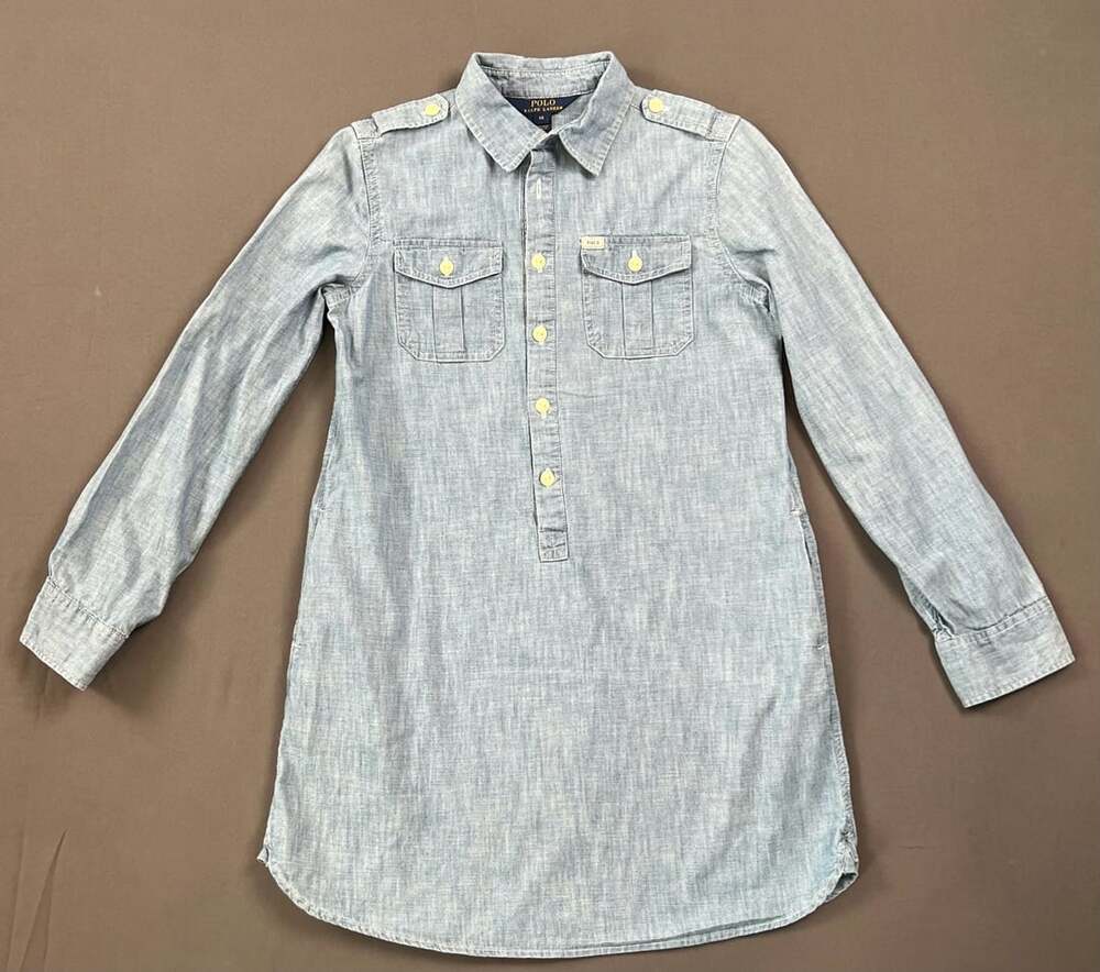 Polo Ralph Lauren Denim Tunic Dress Size 14 Blue Chambray Long Sleeve